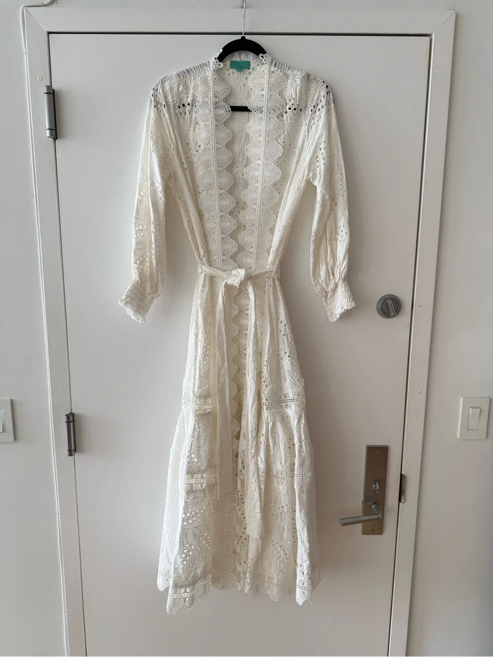 Wamari White Lace Maxi Coverup Dress with Waist Tie